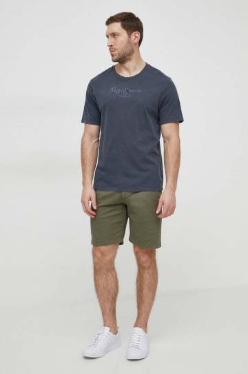 Хлопковая футболка Pepe Jeans EMB EGGO мужская цвет серый с аппликацией PM509418 Хлопковая футболка Pepe Jeans EMB EGGO мужская цвет серый с аппликацией PM509418