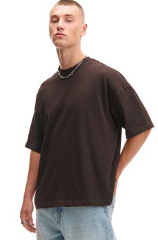 Cropp - Гладка футболка - темно коричневий
