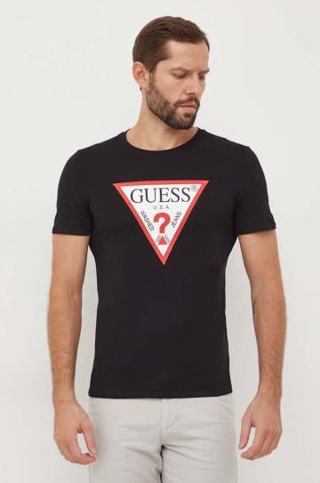 Хлопковая футболка Guess мужской цвет чёрный с принтом Хлопковая футболка Guess мужской цвет чёрный с принтом