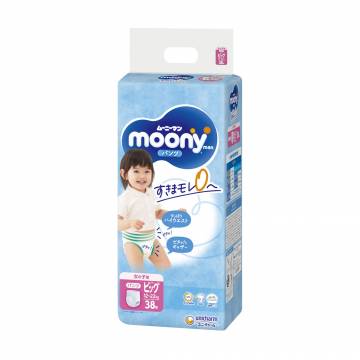 Подгузники-трусики Moony для девочек, размер XL (12-22 кг), 38 шт Подгузники-трусики Moony для девочек, размер XL (12-22 кг), 38 шт