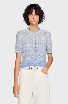 Женский голубой кардиган с узором Голубой XS Sandro SFPCA01454_Sky Blue