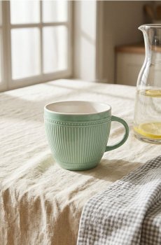 Керамічна кружка з тисненим візерунком - блідо-зелений
