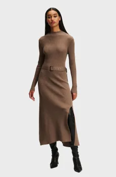 Женское коричневое платье LSLV BUCKLE BELT Коричневый L Karl Lagerfeld 246W1321
