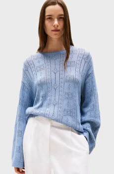 Женский голубой джемпер POINTELLE Голубой M Tommy Hilfiger WW0WW45910