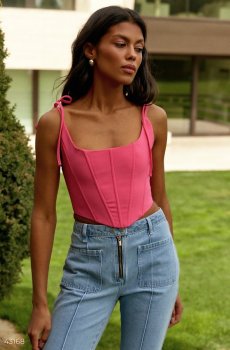 Малиновий корсетний топ на шнурівці