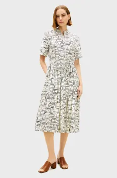 Женское белое льняное платье с узором LINEN MIDI Белый L Tommy Hilfiger WW0WW49633