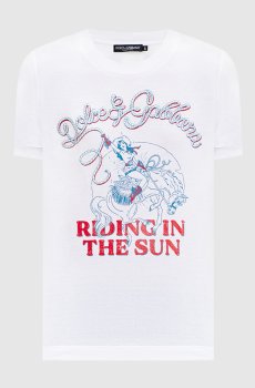 Белая футболка с принтом и вышивкой