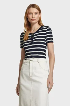 Женская темно-синяя футболка в полоску SLIM STRIPED PIQUE Синий XS Gant 4200552