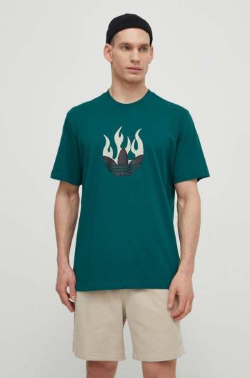 Хлопковая футболка adidas Originals мужская цвет зелёный с принтом IS0177 Хлопковая футболка adidas Originals мужская цвет зелёный с принтом IS0177