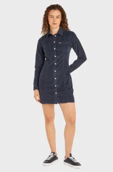 Женское темно-синее вельветовое платье TJW SLIM LS WASHED CORD Синий S Tommy Jeans DW0DW18457