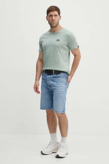 Хлопковая футболка Alpha Industries мужской цвет бирюзовый с принтом Хлопковая футболка Alpha Industries мужской цвет бирюзовый с принтом
