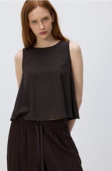 Reserved - Топ з додаванням льону - темно коричневий - VU803-89X