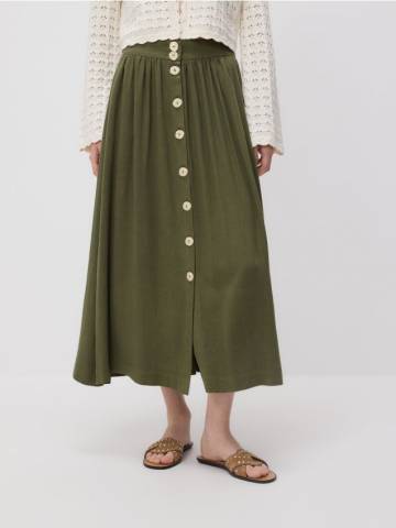 Reserved - Спідниця з домішкою льону - темно-зелений - ZN181-79X Reserved - Спідниця з домішкою льону - темно-зелений - ZN181-79X