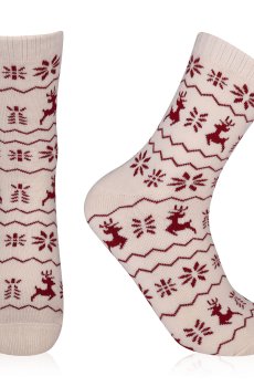 Носки женские AmiGA махровые, средние, олени, молочные с бордо, размер 23-25