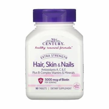 Комплекс Волосы, кожа и ногти 21st Century Hair, Skin & Nails, 90 таблеток Комплекс Волосы, кожа и ногти 21st Century Hair, Skin & Nails, 90 таблеток