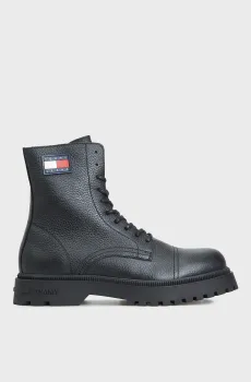 Мужские черные кожаные ботинки TJM LACE UP MID BOOT TUMBLED Черный 44 Tommy Jeans EM0EM01470