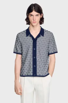 Мужская синяя рубашка с узором Синий L Sandro SHPTR00743_Navy Blue
