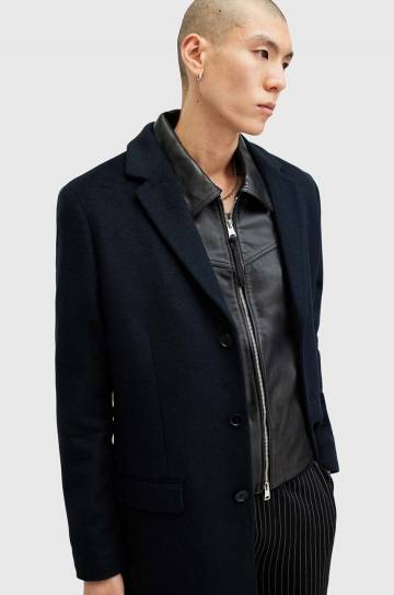 Пальто с примесью шерсти AllSaints HAL COAT цвет синий переходное M005OZ Пальто с примесью шерсти AllSaints HAL COAT цвет синий переходное M005OZ
