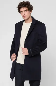 Мужское темно-синее шерстяное пальто Синий 52 BOSS 50554924;409