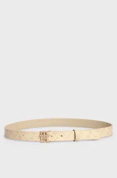 Женский бежевый кожаный ремень с узором TH LOGO MONO 2.5 Бежевый 80 Tommy Hilfiger AW0AW16601