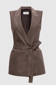 Коричневый двубортный жилет из льна