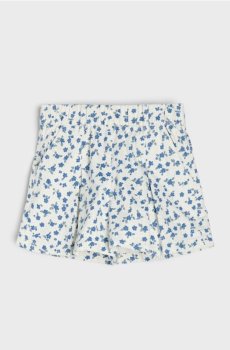 Бавовняні шорти з плісуванням спереду і квітковим принтом - білий