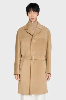 Мужское бежевое замшевое пальто Бежевый L Sandro SHPMA00423_Cappucino