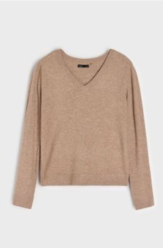 Джемпер з V-подібним викотом - кавовий