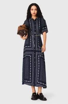 Женское темно-синее платье с узором Синий 42 MAJE MFPRO04624_Navy Dot Bandana Print