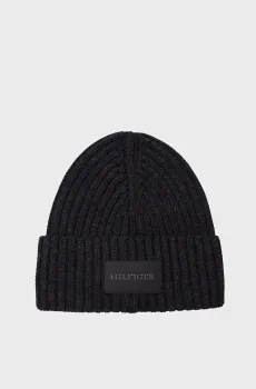 Мужская черная шапка TH MONOTYPE PATCH COTTON BEANIE Черный ONESIZE Tommy Hilfiger AM0AM12752