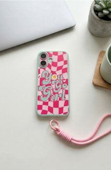 Чохол на iPhone 13/14/15/16/17 з написом та тримачем - різнобарвний