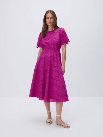 Reserved - Ажурна міді-сукня з зав’язкою - фуксія - 5105V-43X Reserved - Ажурна міді-сукня з зав’язкою - фуксія - 5105V-43X
