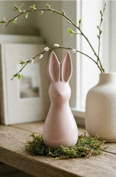 Великодня стояча декорація у вигляді зайця - пастельний рожевий