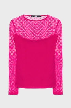Женский розовый лонгслив с узором KL MESH LSLV TOP Розовый M Karl Lagerfeld 240W1730