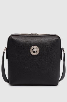 Кожаная сумка черного цвета с эмблемой