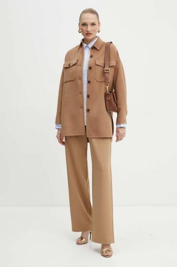 Шерстяная куртка-рубашка Twinset цвет коричневый переходная oversize 242TP2060 Шерстяная куртка-рубашка Twinset цвет коричневый переходная oversize 242TP2060