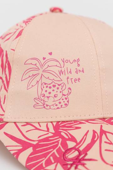 Детская хлопковая кепка United Colors of Benetton цвет розовый узор