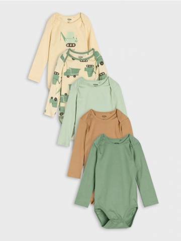 Бавовняне боді з довгими рукавами, 5 штук - нюдовий