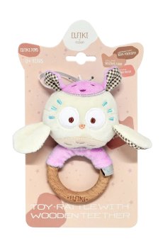 Игрушка-погремушка Elfiki & Friends Сова Мия, c деревянным грызунком, с рождения (ІГ-0113)
