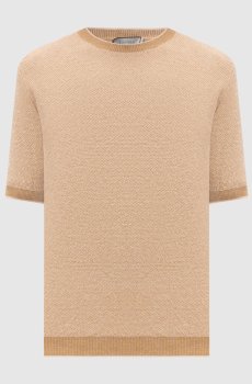 Бежевая футболка с леном и шелком