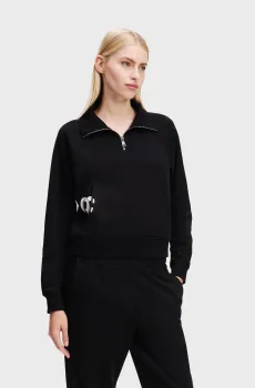 Женская черная спортивная кофта IKON PEAK-A-BOO ZIP UP Черный M Karl Lagerfeld A1W20058