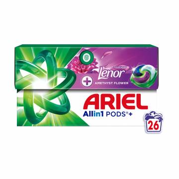 Капсулы для стирки ARIAL Pods+ All-in-1 Touch Of Lenor Amethyst Flower, 26 стирок, 26 шт Капсулы для стирки ARIAL Pods+ All-in-1 Touch Of Lenor Amethyst Flower, 26 стирок, 26 шт