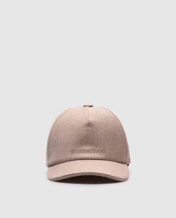 Бежевая кепка с леном с вышивкой логотипа