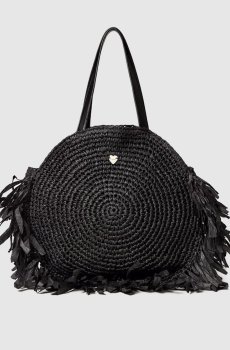Черная плетеная сумка-тоут с бахромой