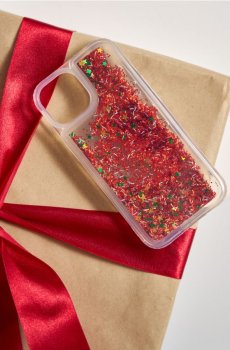 Блискучий різдвяний чохол для iPhone 15 - червоний