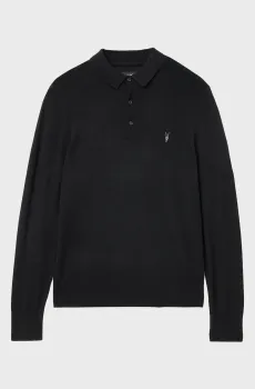 Мужское черное шерстяное поло MODE MERINO Черный XL AllSaints M085KB