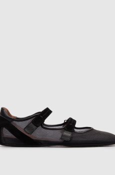 Черные комбинированные балетки на липучках