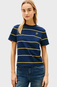 Женская темно-синяя футболка в полоску SCRIPT REG Синий S Tommy Hilfiger WW0WW48699