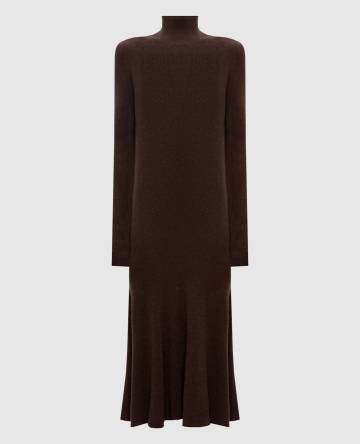 Коричневое платье миди из кашемира