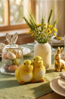 Великодня фігурка з двома курчатами - жовтий